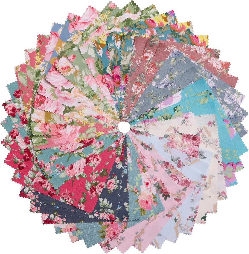 Hanjunzhao 42Pcs 10" Layer Cake Fabric - Vintage Floral Print Cotton Fabric Squares 10x10, Layer Cakes 10 inch Squares for Quilting, Sewing, Quilts, and Crafts - Retro Floral - Image 1